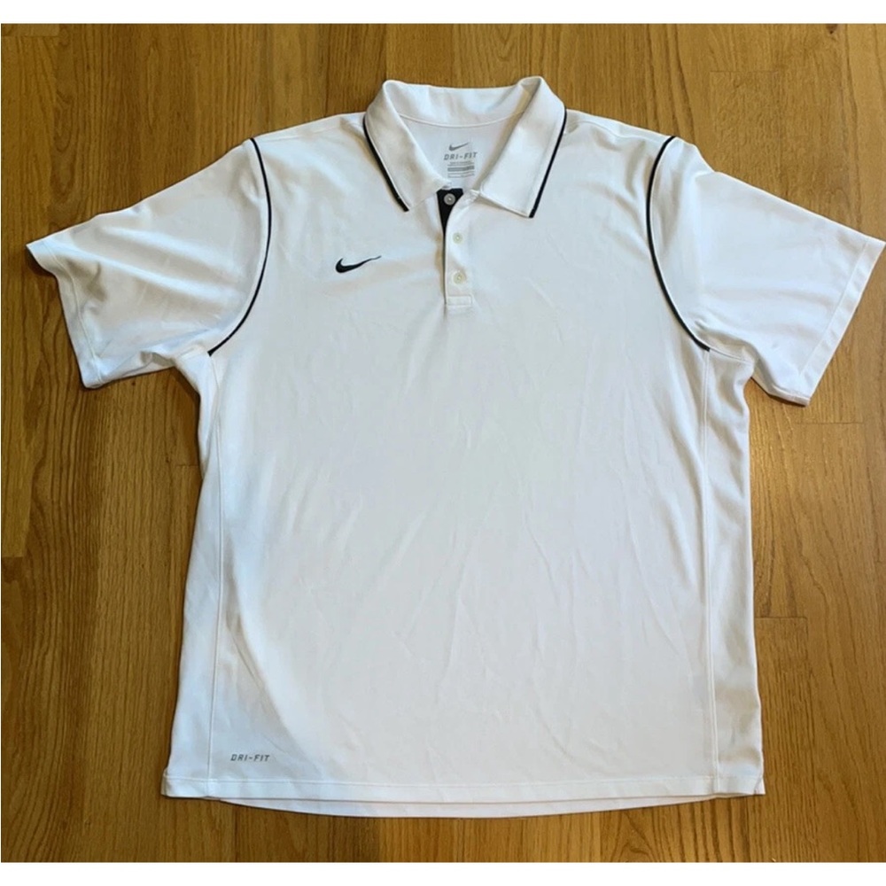 EUC NIKE DRI FIT Athletic Golf Tennis Gym Polo Collar button white black men XL